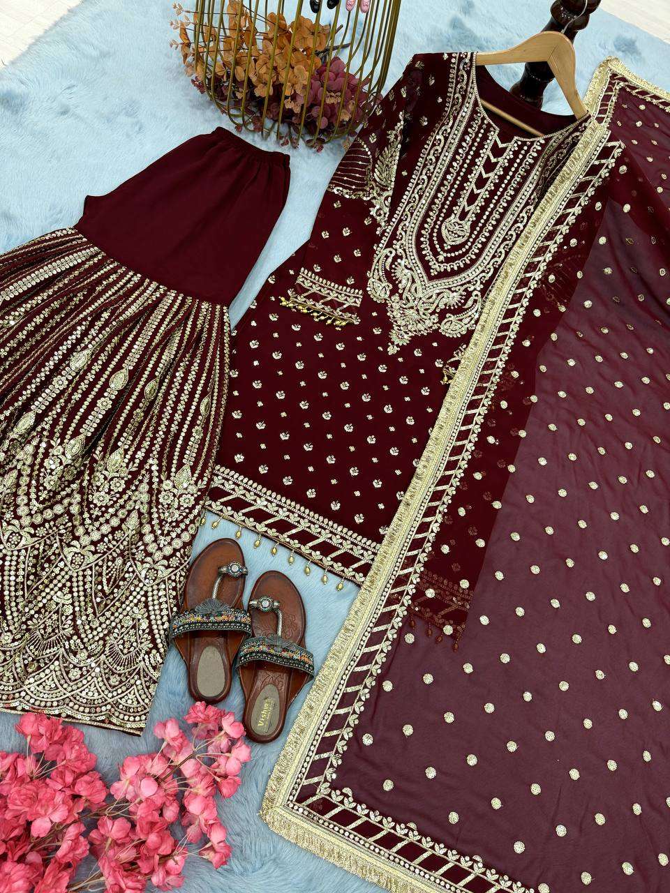 Faux Georgette Embroidery Sharara Salwar Suit Wedding guest Dress Collection