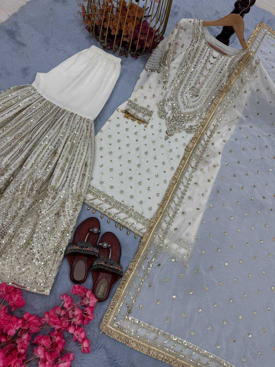 Faux Georgette Embroidery Sharara Salwar Suit Wedding guest Dress Collection