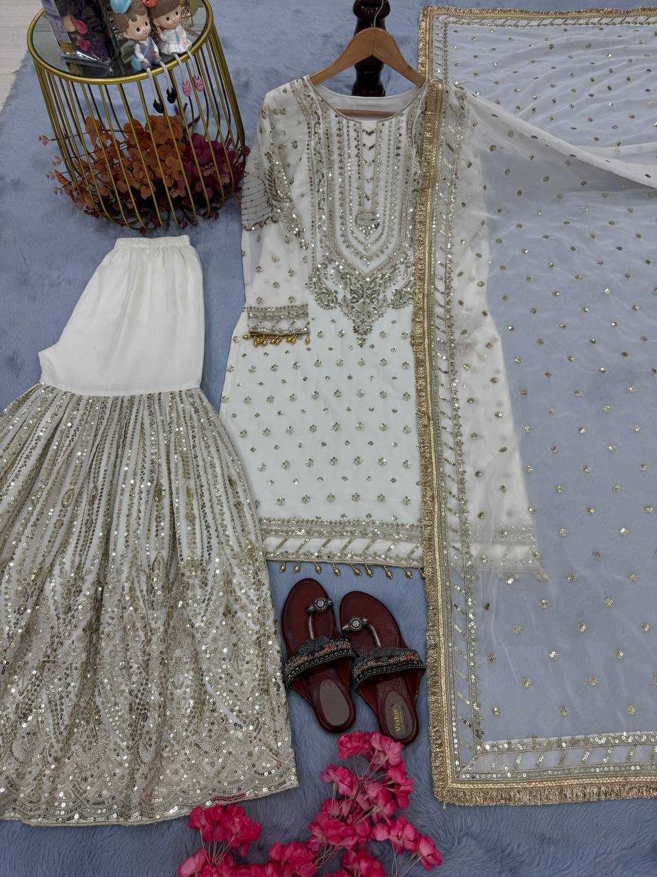 Faux Georgette Embroidery Sharara Salwar Suit Wedding guest Dress Collection