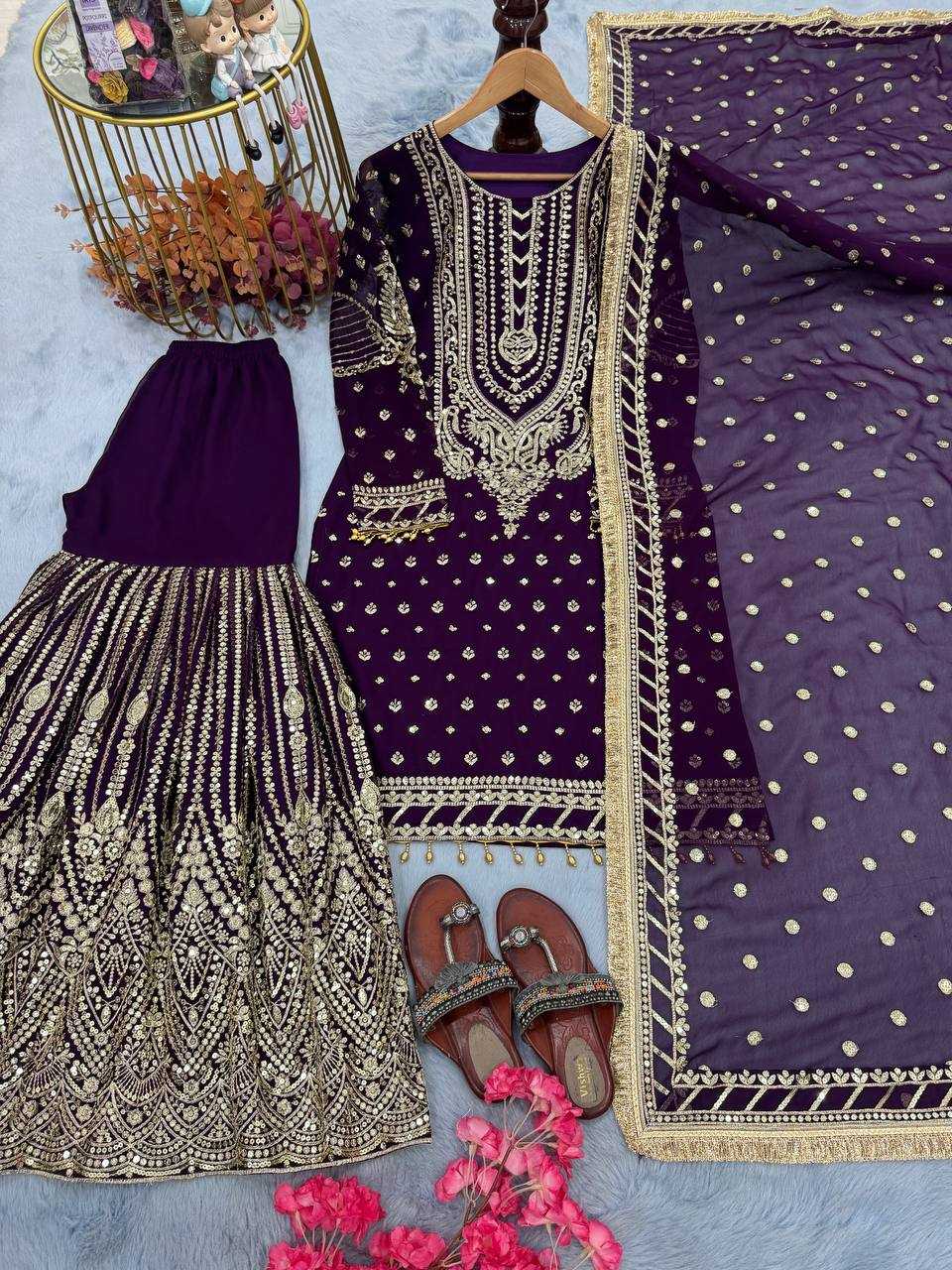 Faux Georgette Embroidery Sharara Salwar Suit Wedding guest Dress Collection