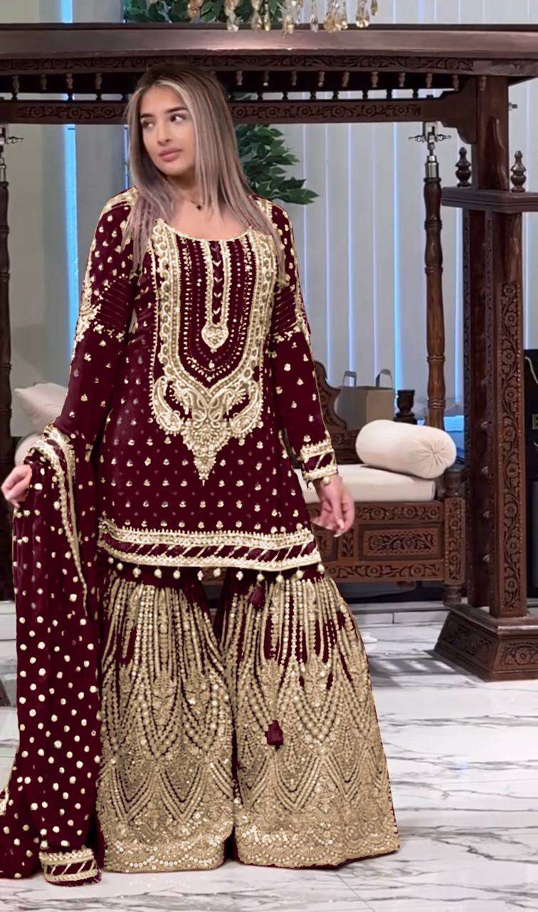 Faux Georgette Embroidery Sharara Salwar Suit Wedding guest Dress Collection