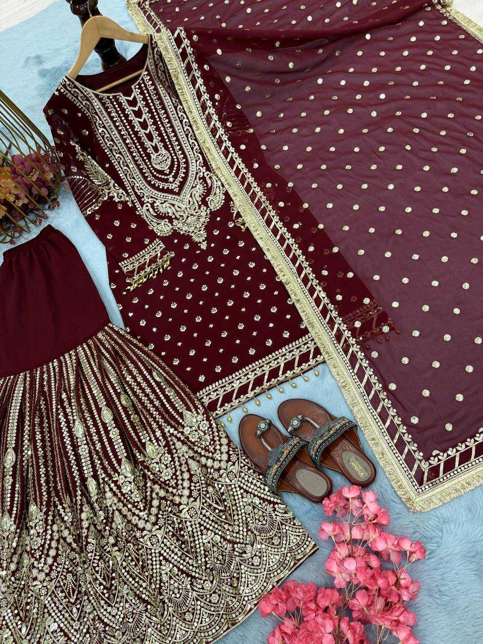 Faux Georgette Embroidery Sharara Salwar Suit Wedding guest Dress Collection