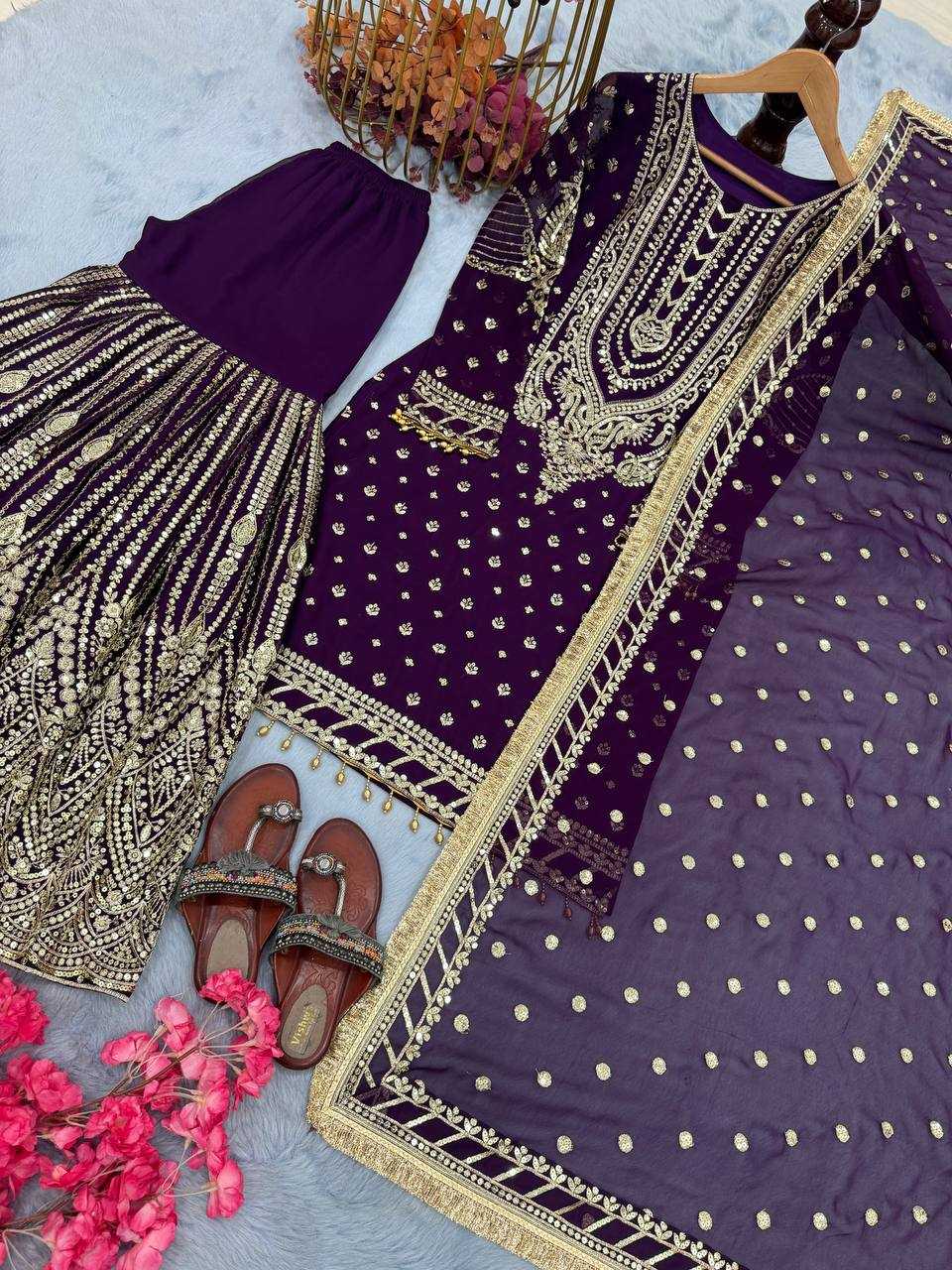 Faux Georgette Embroidery Sharara Salwar Suit Wedding guest Dress Collection