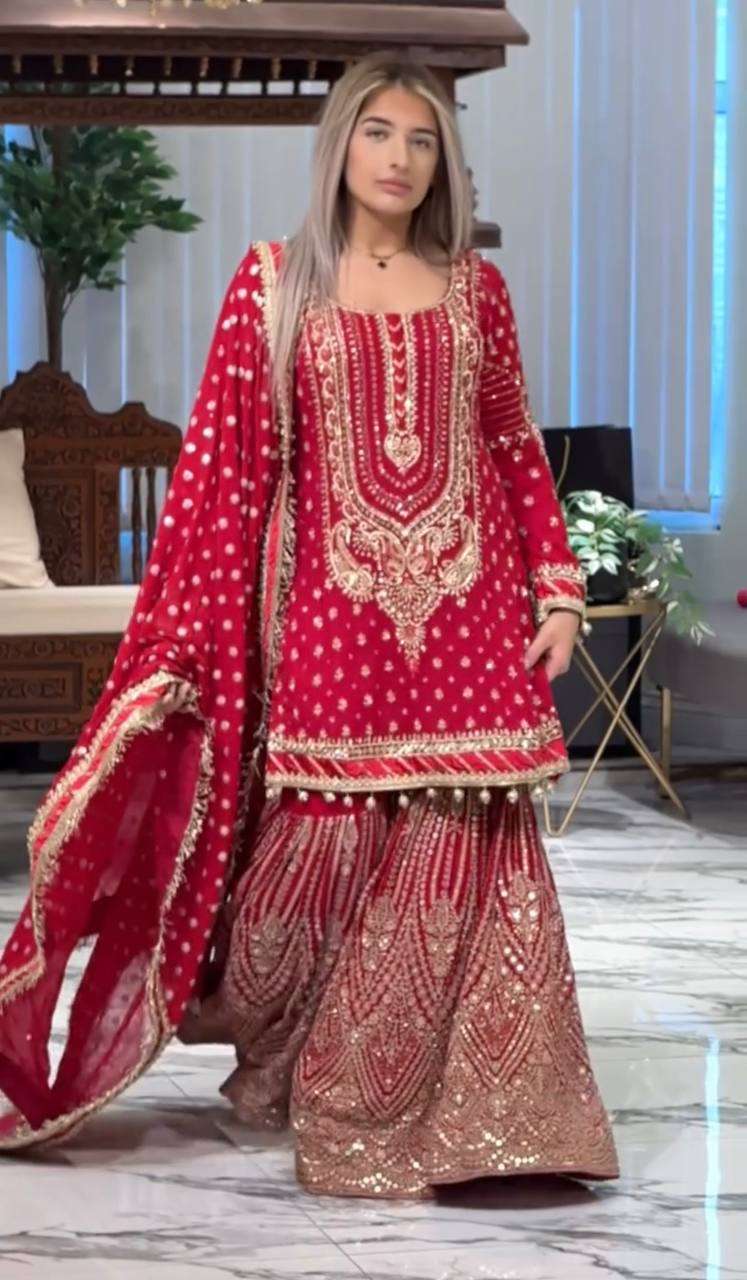 Faux Georgette Embroidery Sharara Salwar Suit Wedding guest Dress Collection