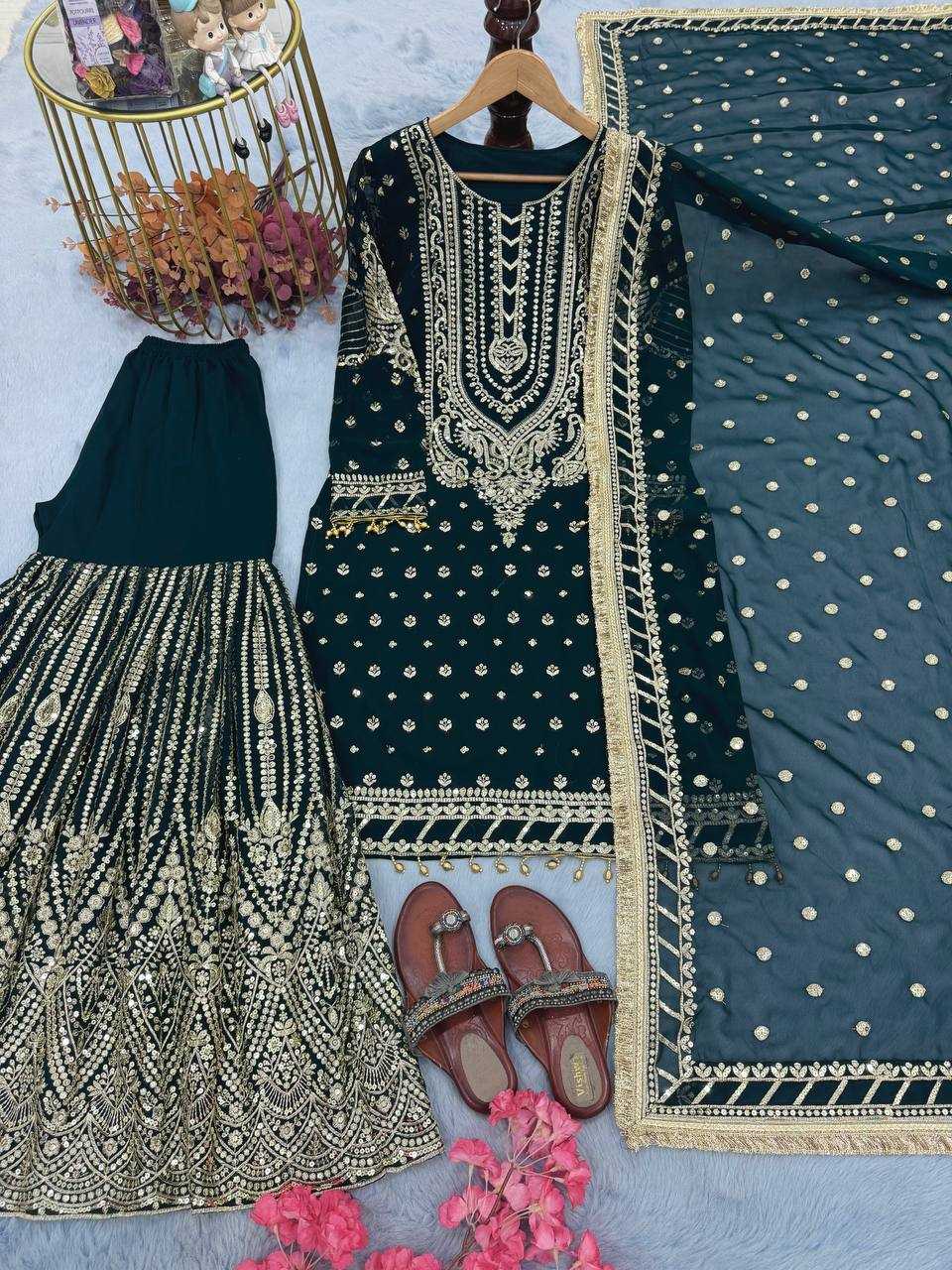 Faux Georgette Embroidery Sharara Salwar Suit Wedding guest Dress Collection