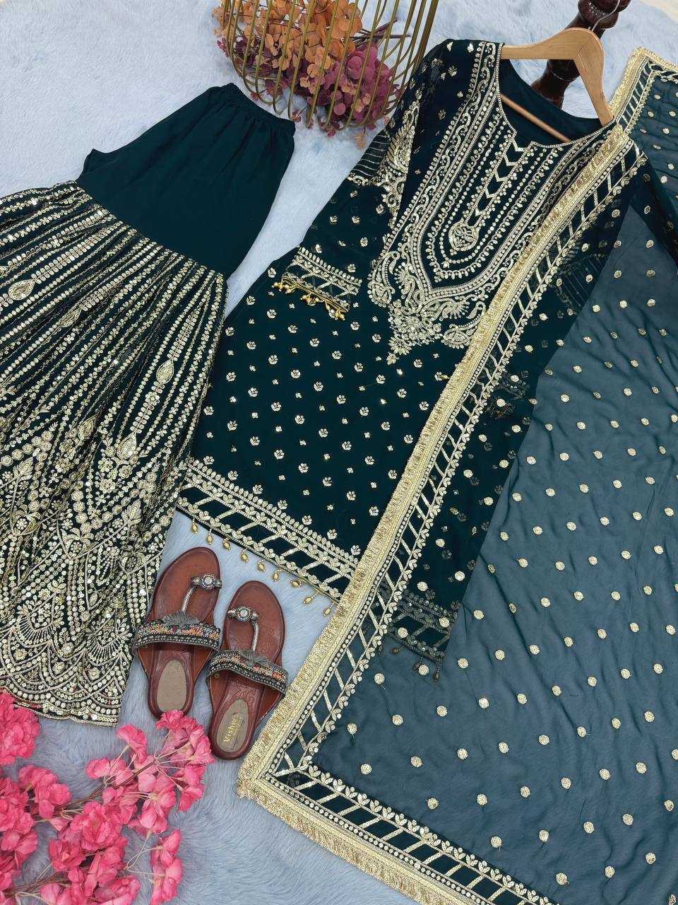 Faux Georgette Embroidery Sharara Salwar Suit Wedding guest Dress Collection