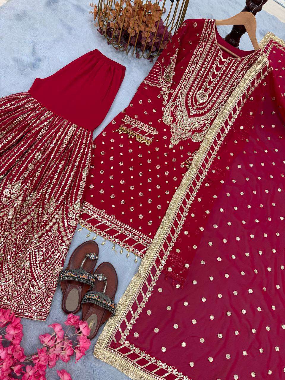 Faux Georgette Embroidery Sharara Salwar Suit Wedding guest Dress Collection
