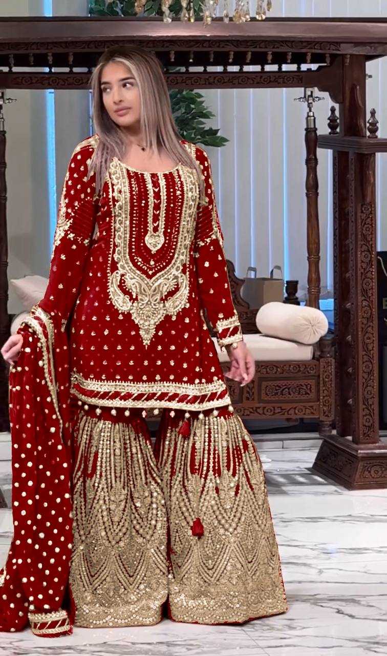Faux Georgette Embroidery Sharara Salwar Suit Wedding guest Dress Collection