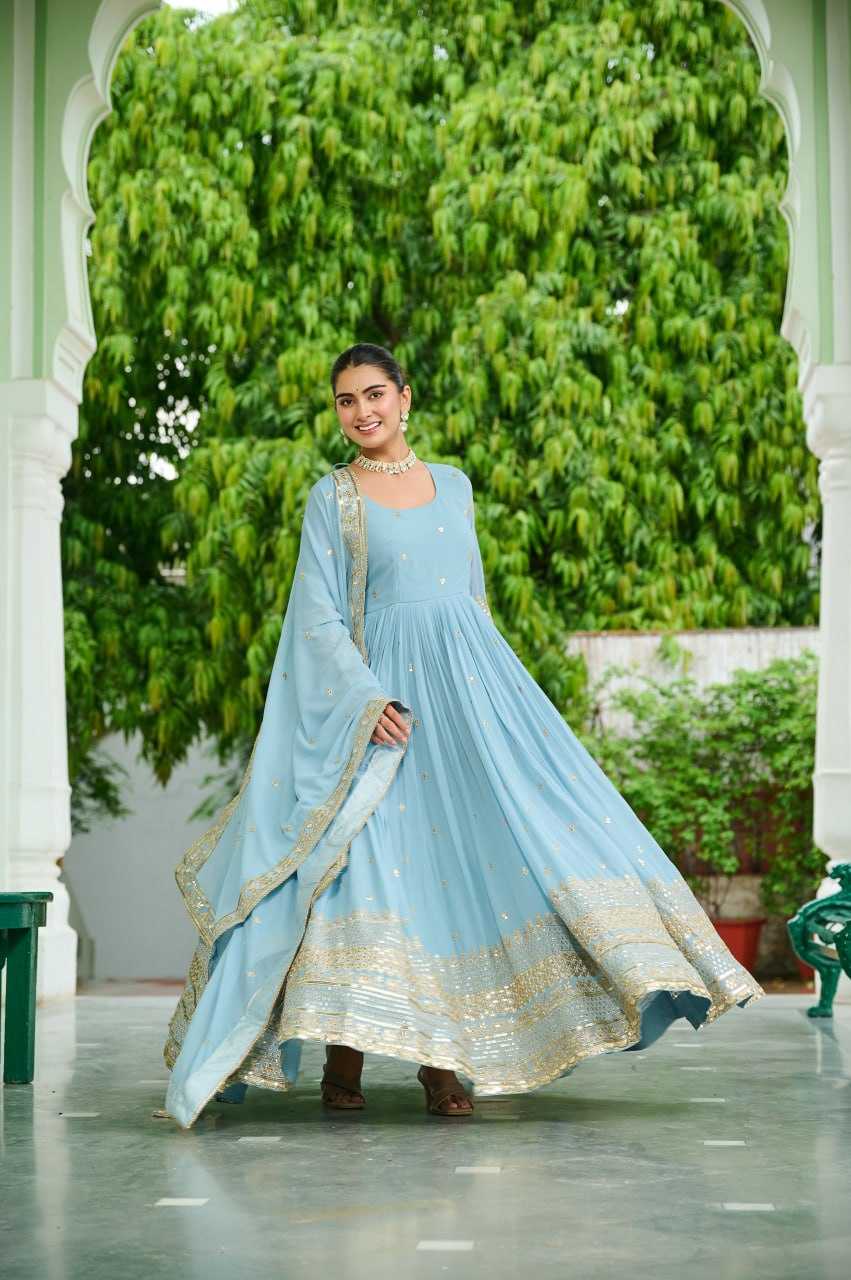 Faux Georgette Embroidery Anarkali Fancy Gowns