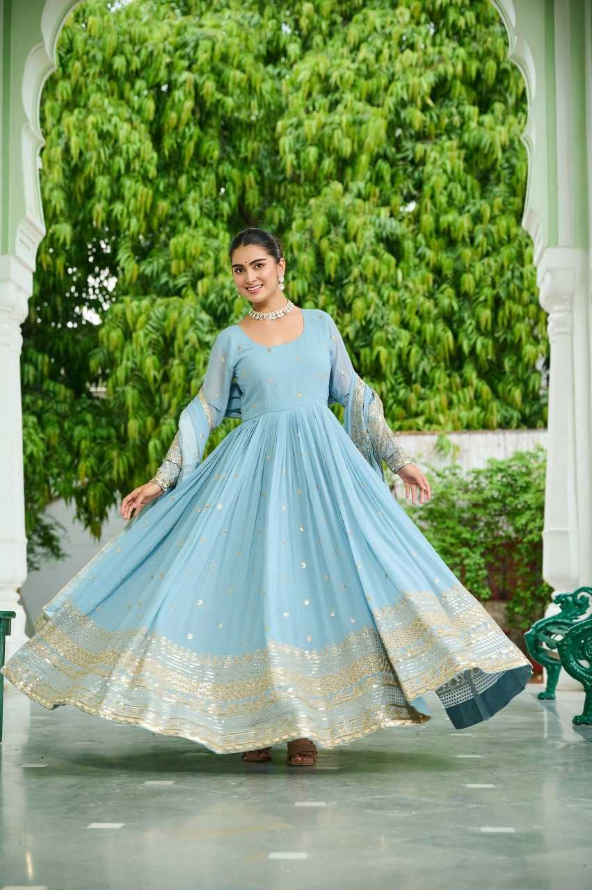 Faux Georgette Embroidery Anarkali Fancy Gowns