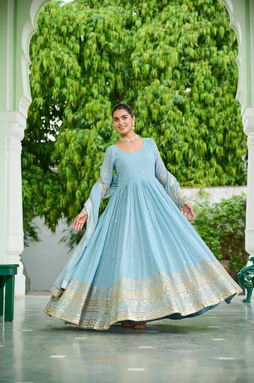 Faux Georgette Embroidery Anarkali Fancy Gowns