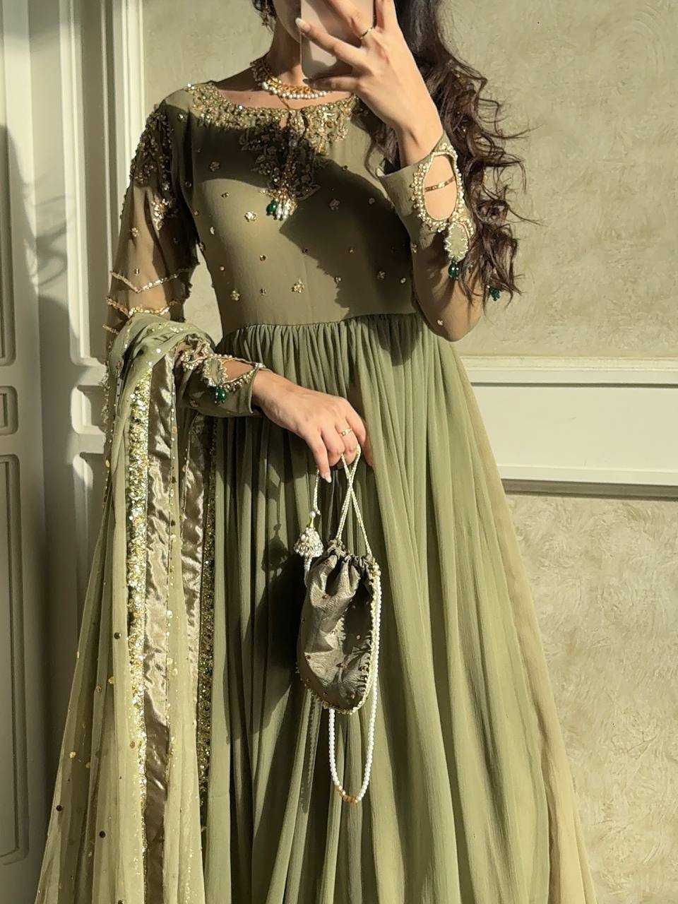 Faux Georgette Embroidery Sequin Wedding Collections Gowns