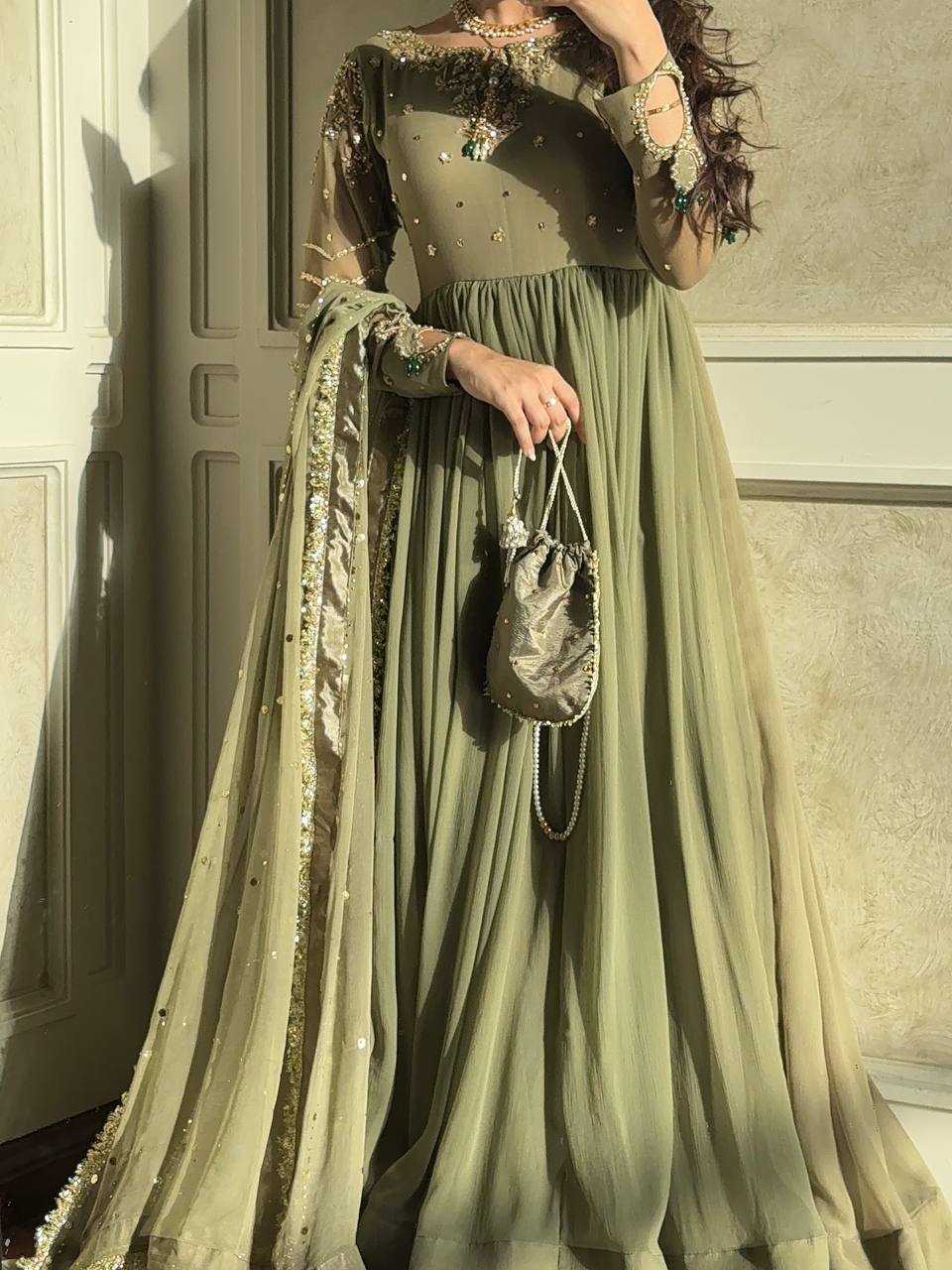 Faux Georgette Embroidery Sequin Wedding Collections Gowns