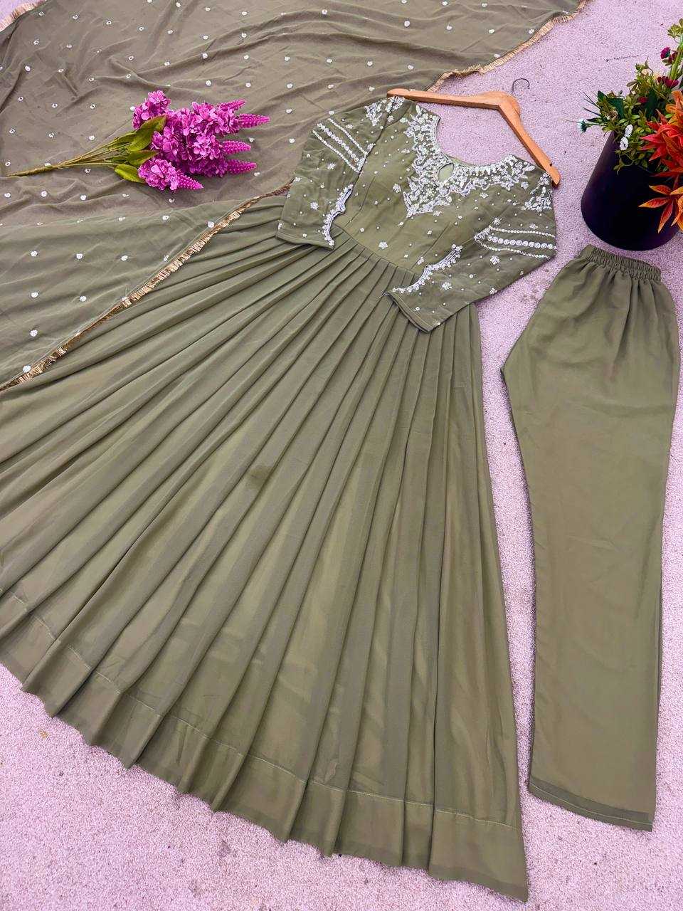 Faux Georgette Embroidery Sequin Wedding Collections Gowns