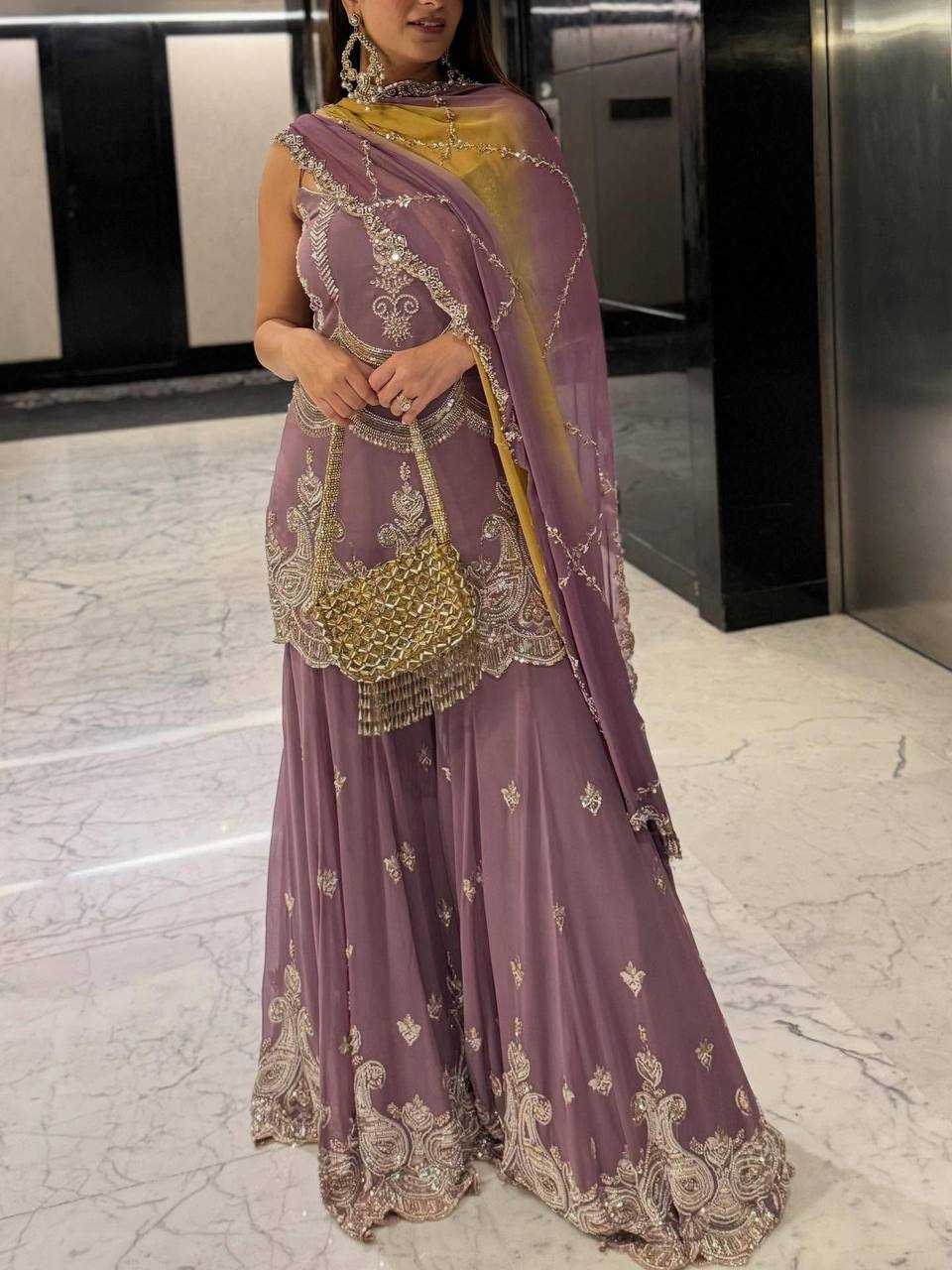 Faux Georgette Embroidery Sharara Salwar Suit