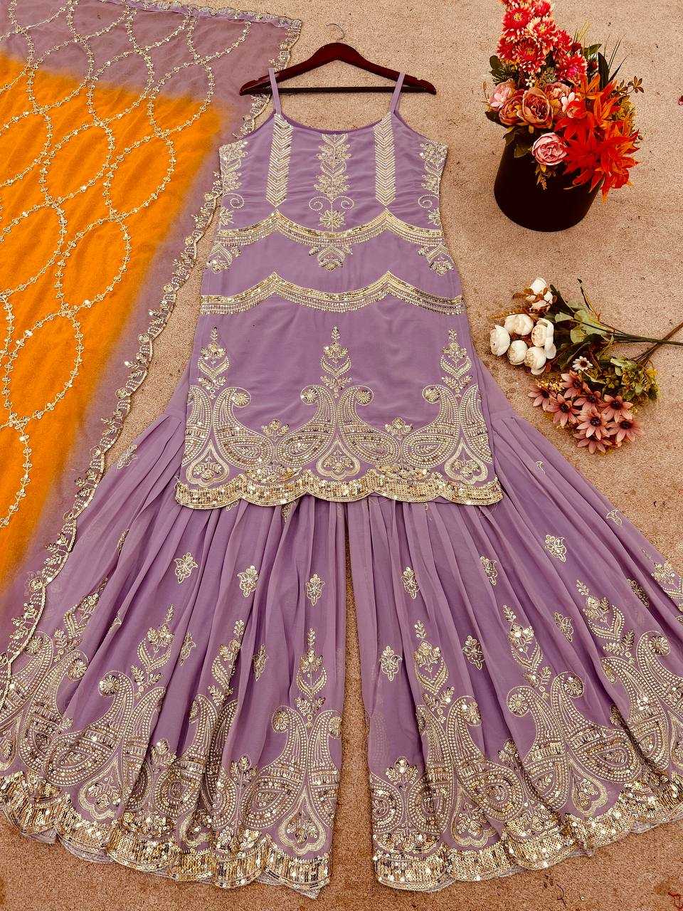 Faux Georgette Embroidery Sharara Salwar Suit