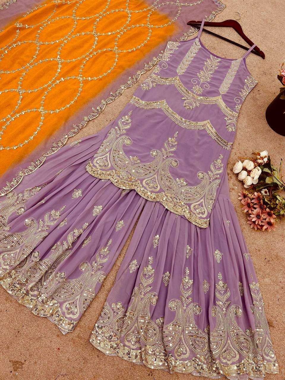 Faux Georgette Embroidery Sharara Salwar Suit
