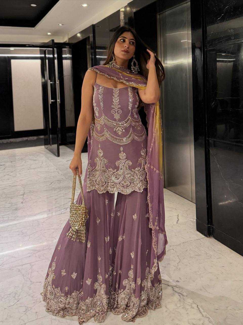 Faux Georgette Embroidery Sharara Salwar Suit