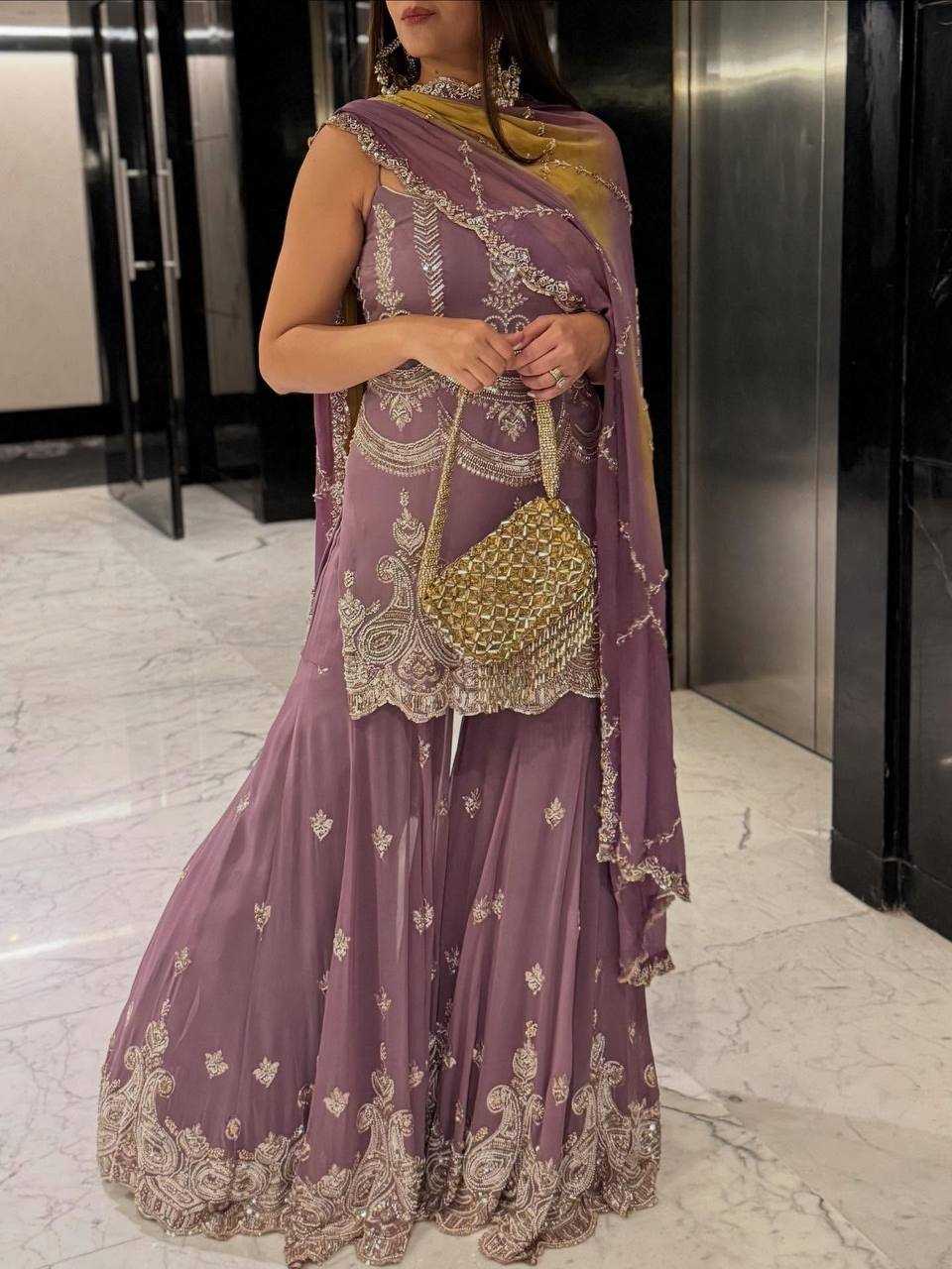 Faux Georgette Embroidery Sharara Salwar Suit