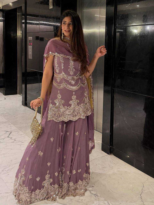 Faux Georgette Sharara Salwar Embroidery Party wear Suits