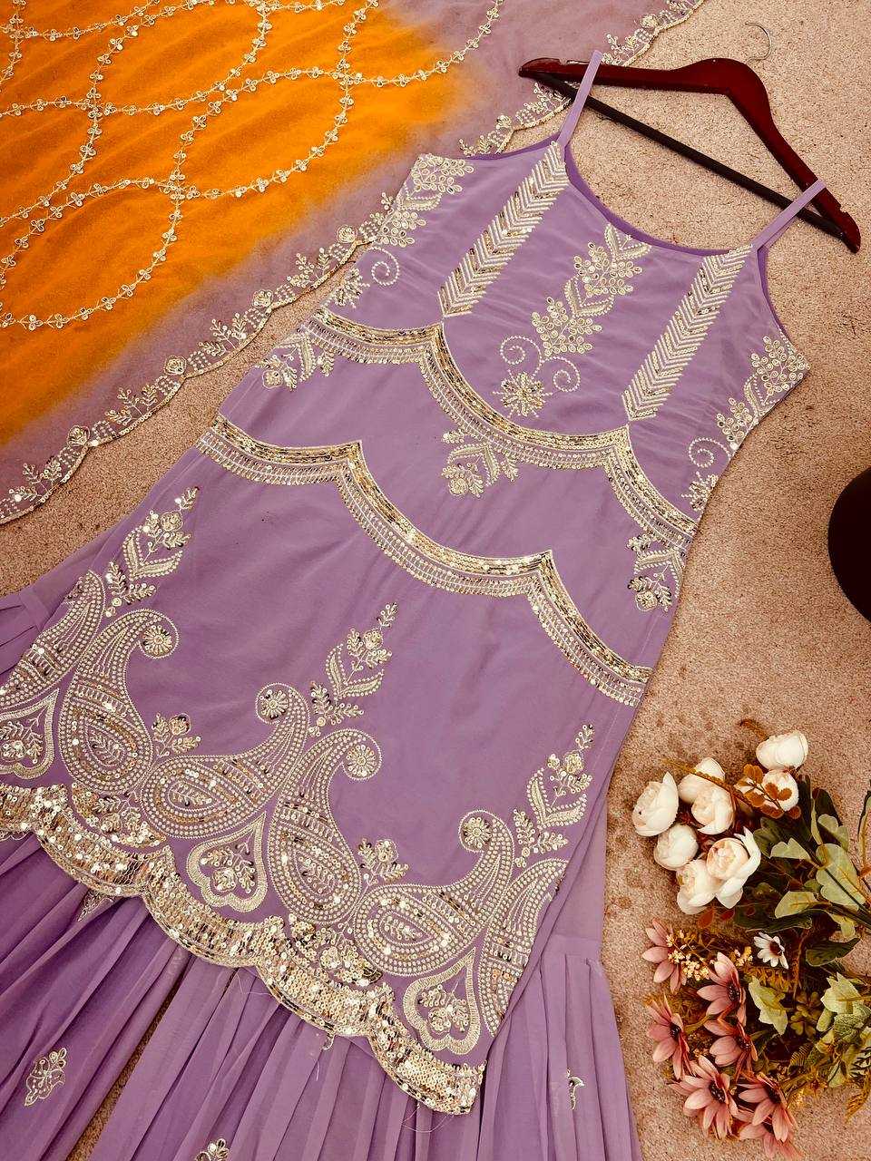 Faux Georgette Sharara Salwar Embroidery Party wear Suits