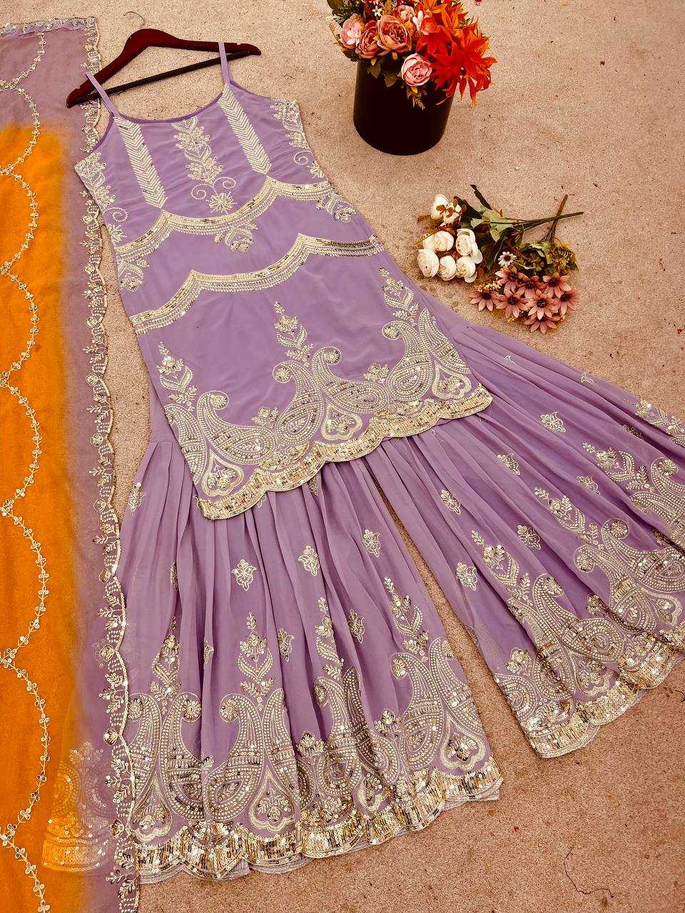 Faux Georgette Embroidery Sharara Salwar Suit