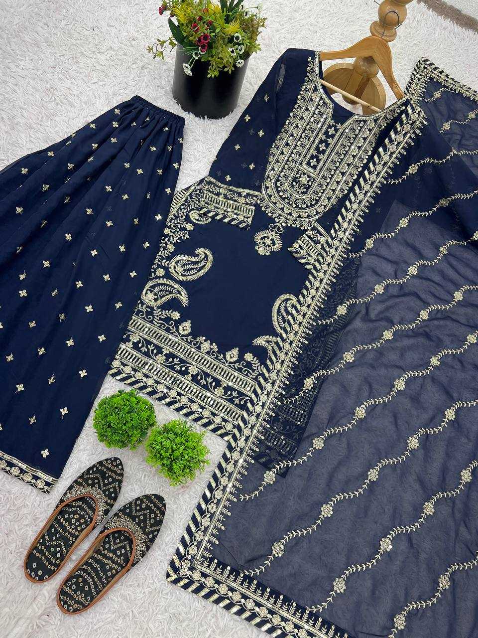 Faux Georgette Sharara Salwar Suits Designer Collection