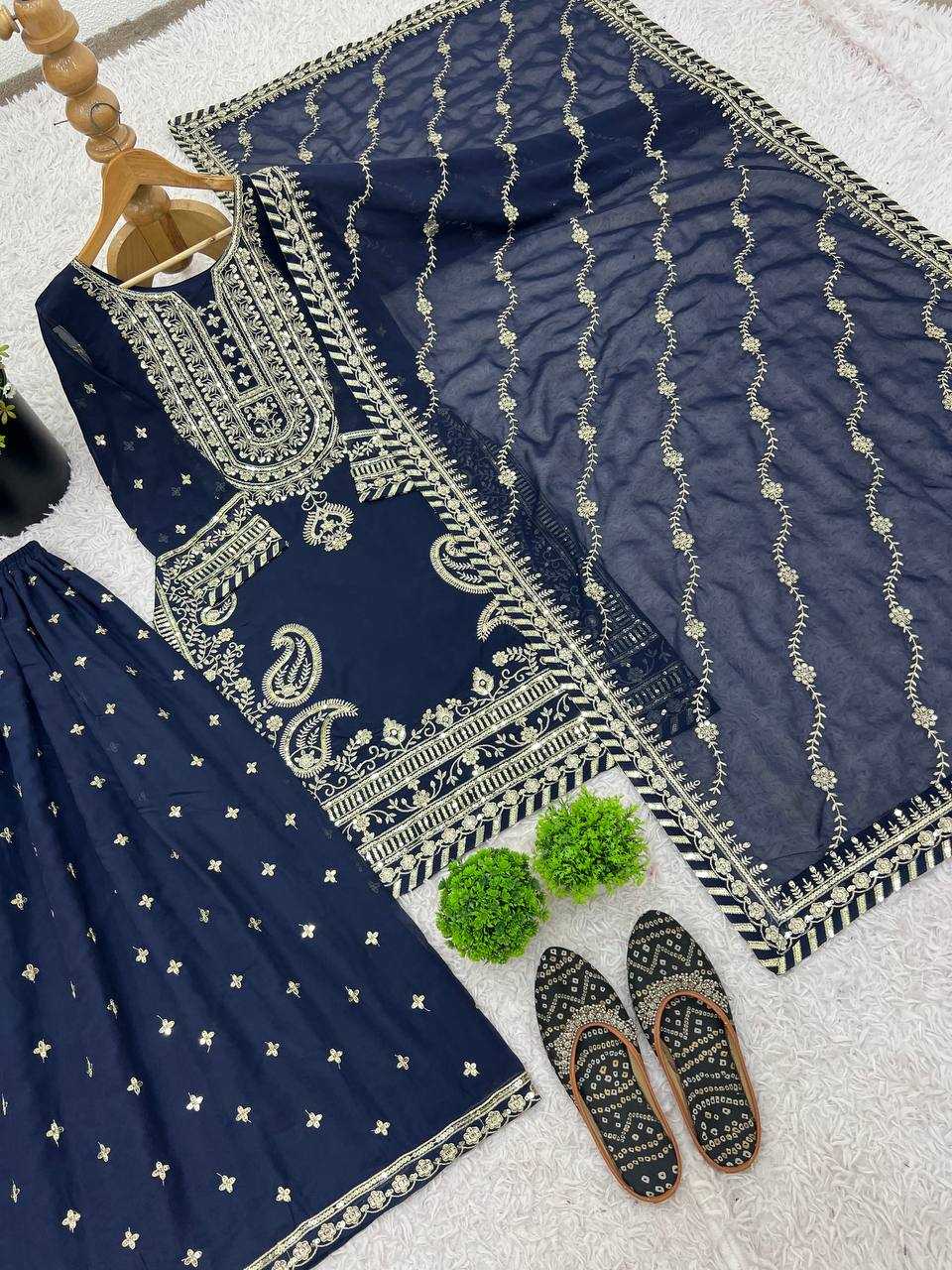 Faux Georgette Sharara Salwar Suits Designer Collection
