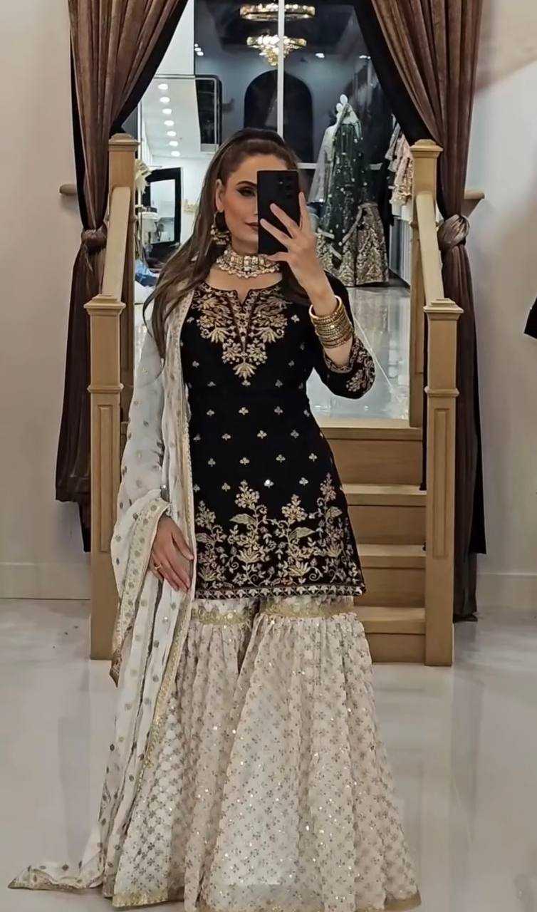 Faux Georgette Embroidery Sharara Salwar Suit
