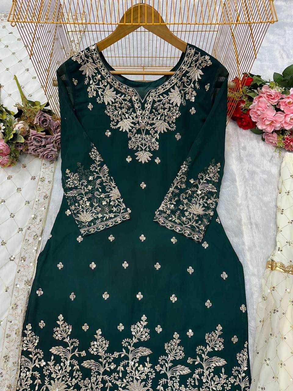 Faux Georgette Embroidery Sharara Salwar Suit