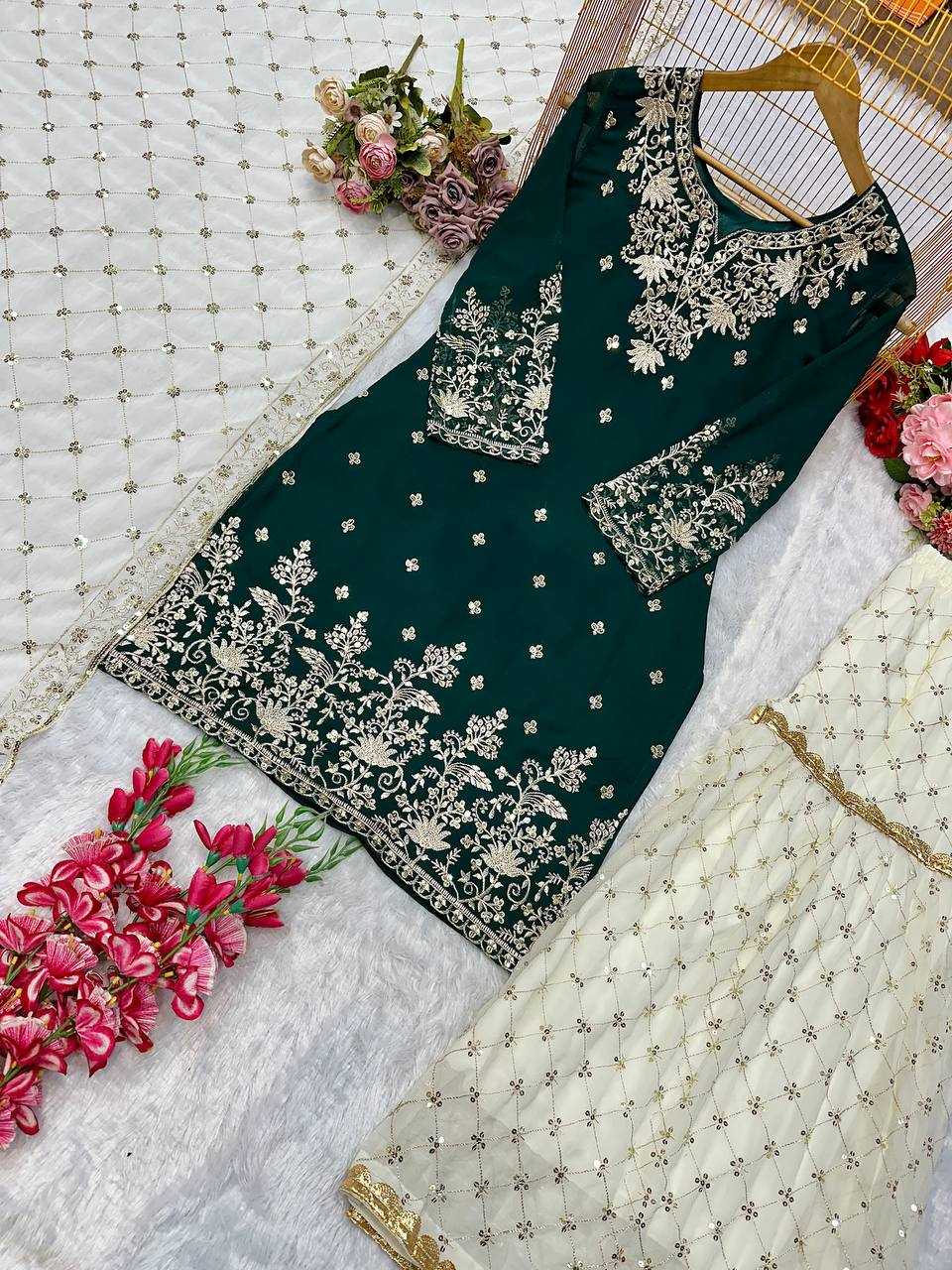 Faux Georgette Embroidery Sharara Salwar Suit