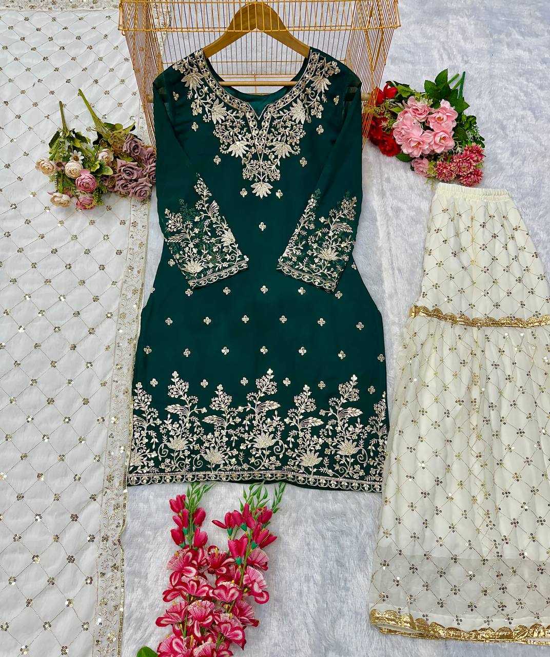 Faux Georgette Embroidery Sharara Salwar Suit