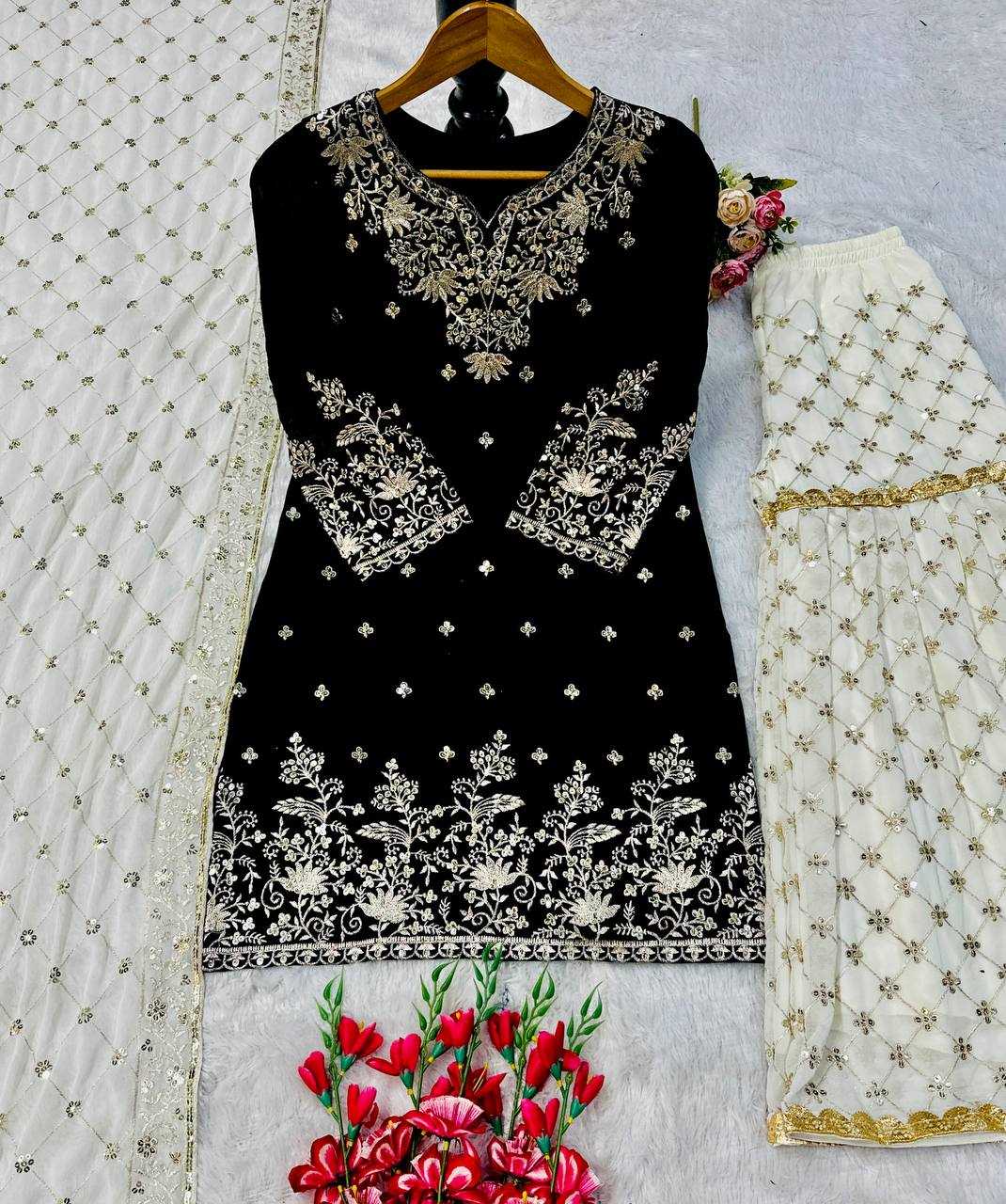 Faux Georgette Embroidery Sharara Salwar Suit