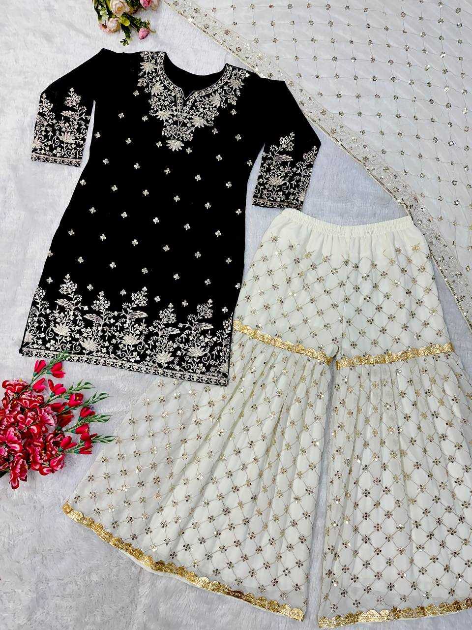Faux Georgette Embroidery Sharara Salwar Suit