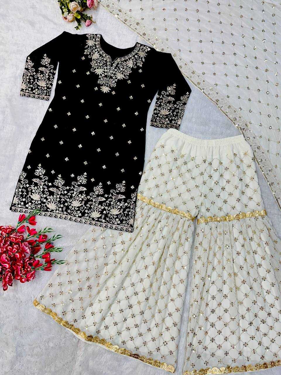 Faux Georgette Embroidery Sharara Salwar Suit