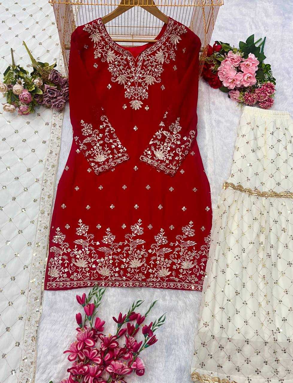 Faux Georgette Embroidery Sharara Salwar Suit