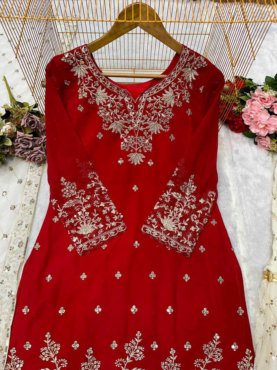 Faux Georgette Embroidery Sharara Salwar Suit