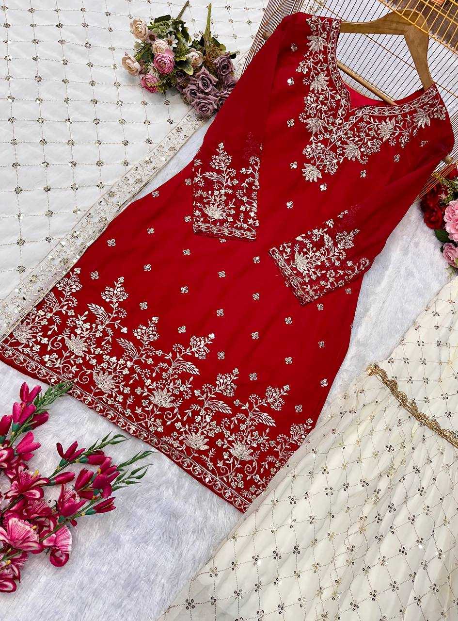 Faux Georgette Embroidery Sharara Salwar Suit