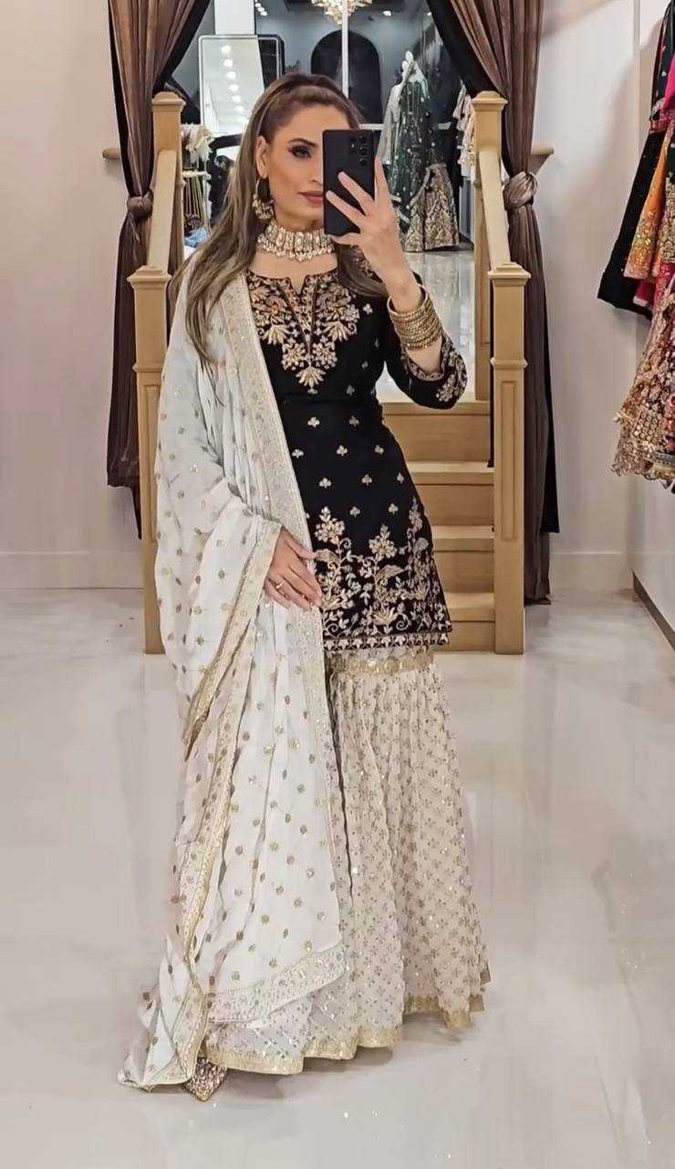 Faux Georgette Embroidery Sharara Salwar Suit