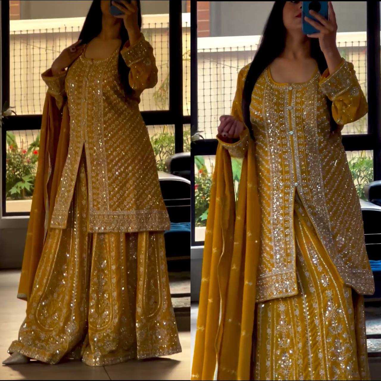 Faux Georgette Embroidery Sharara Salwar Suit