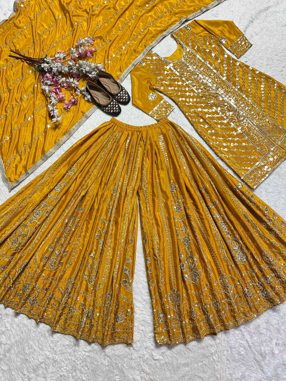 Faux Georgette Embroidery Sharara Salwar Suit