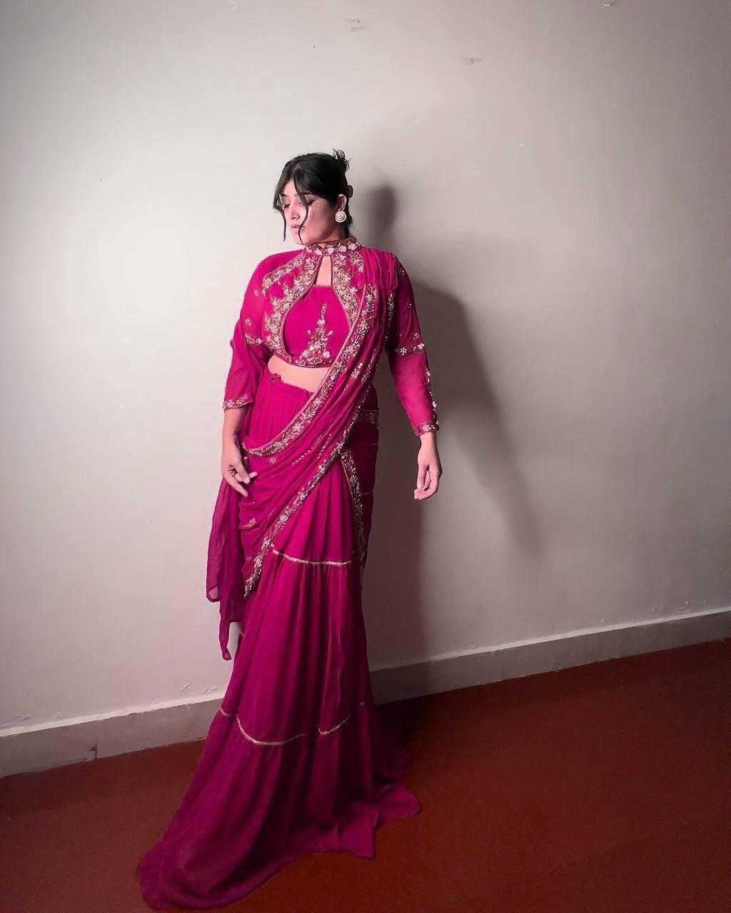 Faux Georgette Ruffle Sarees