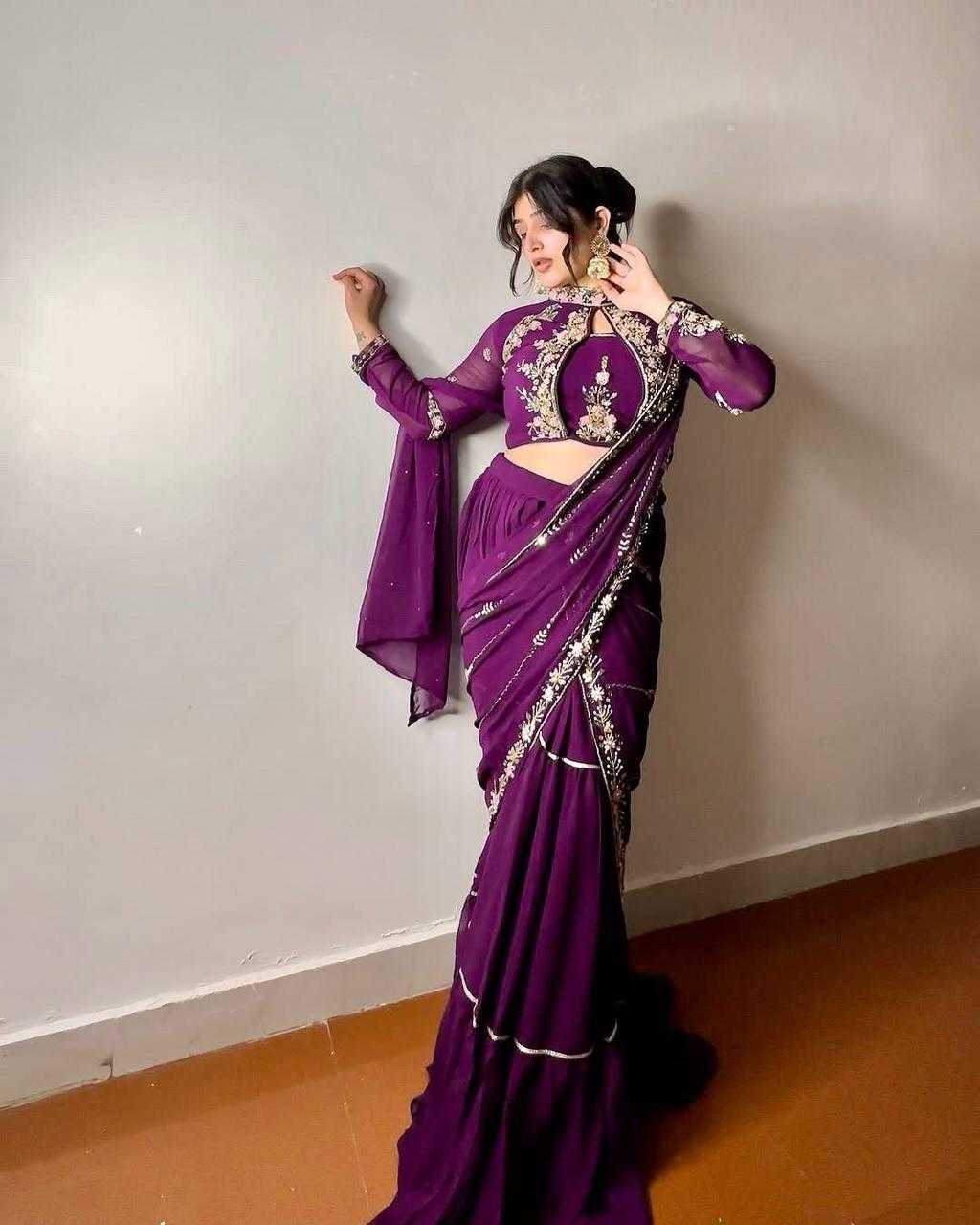 Faux Georgette Ruffle Sarees