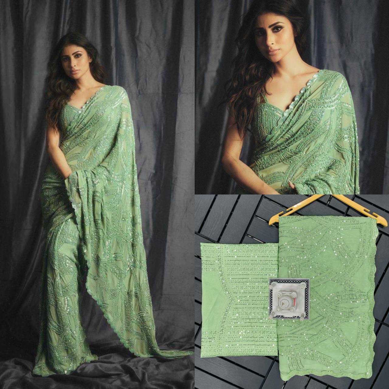 Faux Georgette Sequence Mouni Roy Bollywood Saree Collections