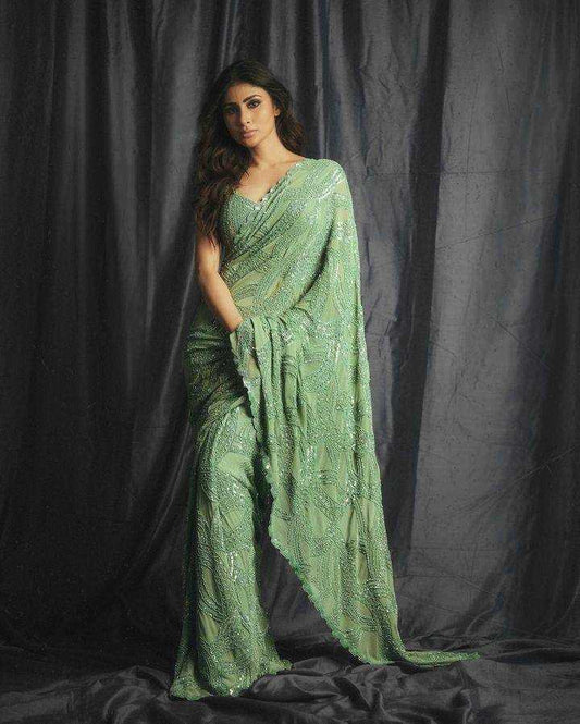 Faux Georgette Sequence Mouni Roy Bollywood Saree Collections