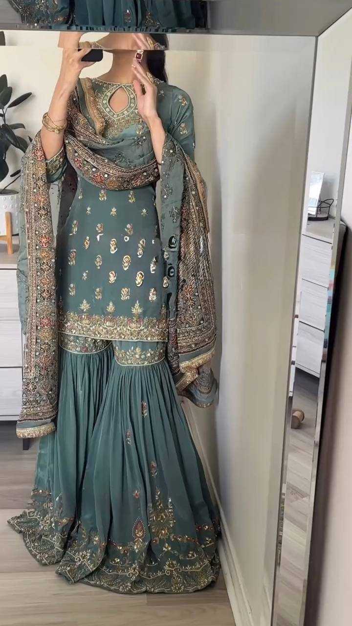 Embroidery Georgette Sharara Salwar Suits