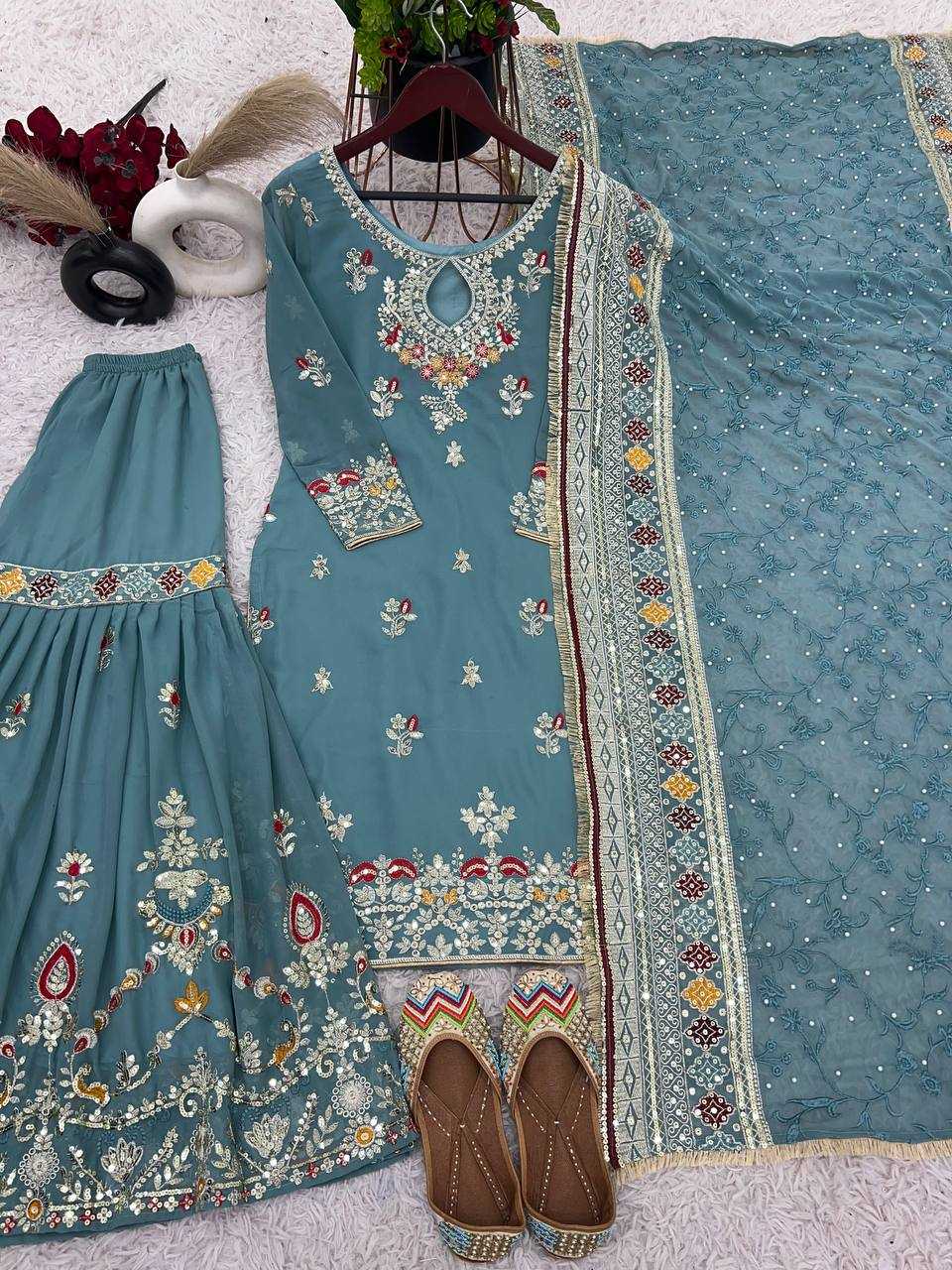 Embroidery Georgette Sharara Salwar Suits