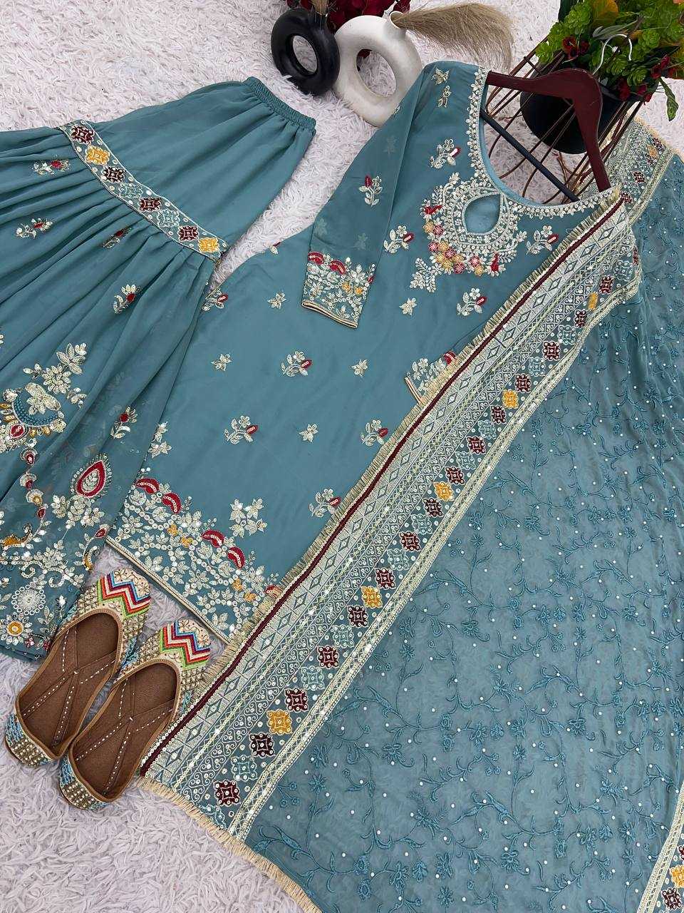 Embroidery Georgette Sharara Salwar Suits