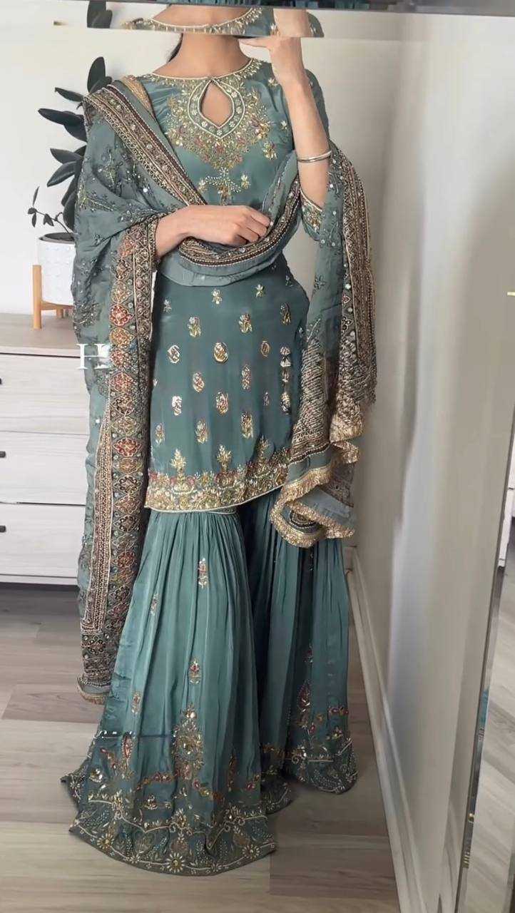 Embroidery Georgette Sharara Salwar Suits