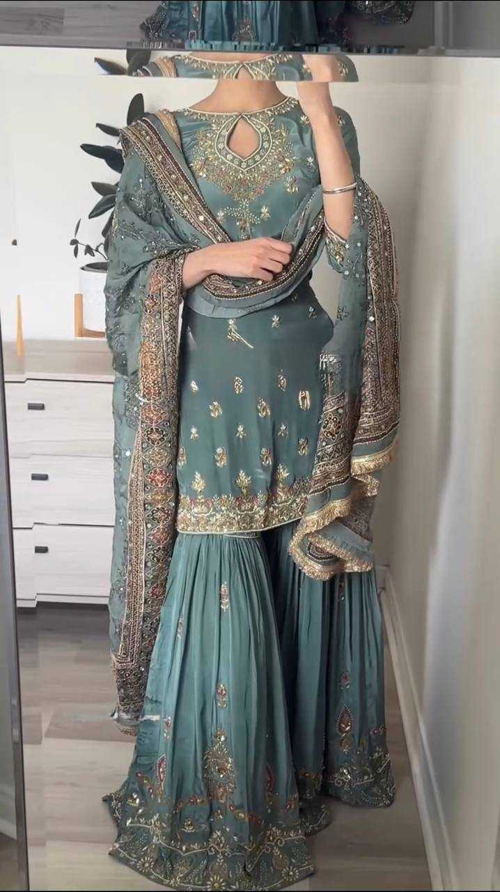 Embroidery Georgette Sharara Salwar Suits